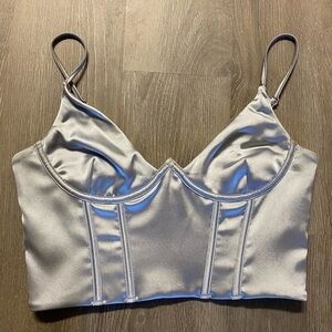 Satin Bustier Crop Top in Light Grey